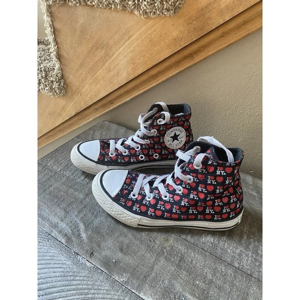 Converse All Star CTAS High Top I Love NY Black Kids Size 12 Sneakers